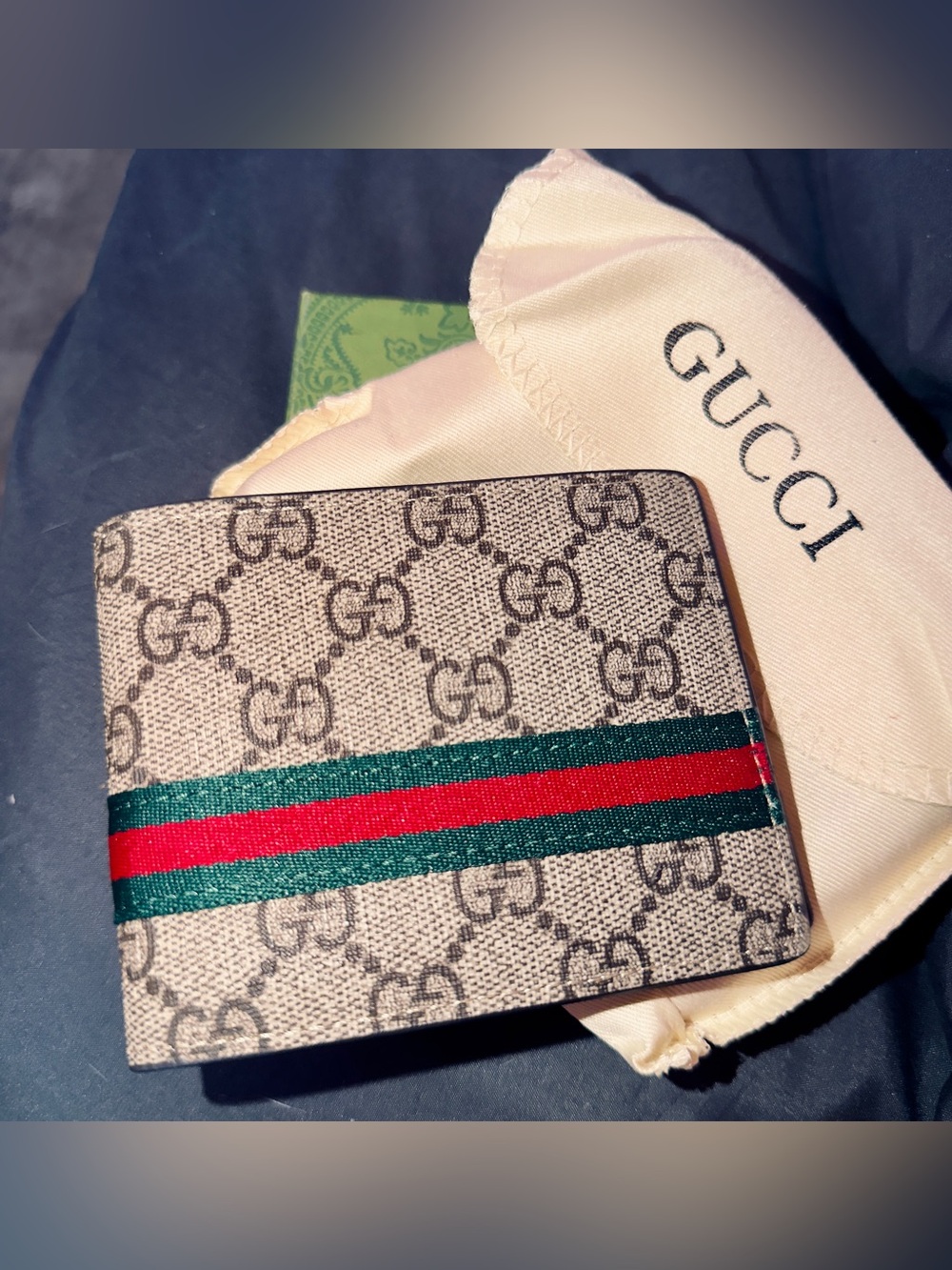 Gucci GG Canvas Bifold Wallet with Green & Red WebStripe W/ Dust Bag+ Box - New